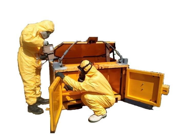 Specialist crew opening a sealed hazard crate